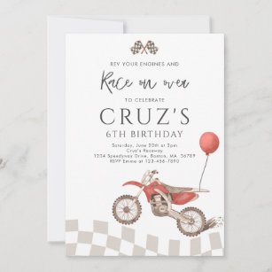 Red Dirt Bike Boy Motocross Racing Geburtstagspart Einladung
