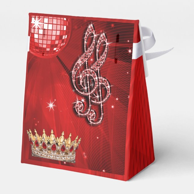 Red Disco Ball, Musiknoten und Crown Gevor Box Geschenkschachtel (Rückseite)