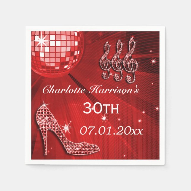 Red Disco Ball und Sparkle Heels 30. Serviette (Vorderseite)