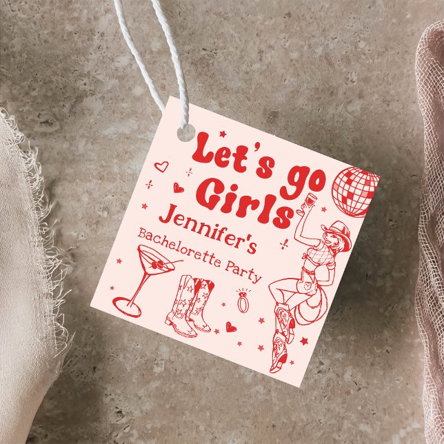 Red Disco Cowgirl Rodeo Junggeselinnen-Abschied Geschenkanhänger (Von Creator hochgeladen)