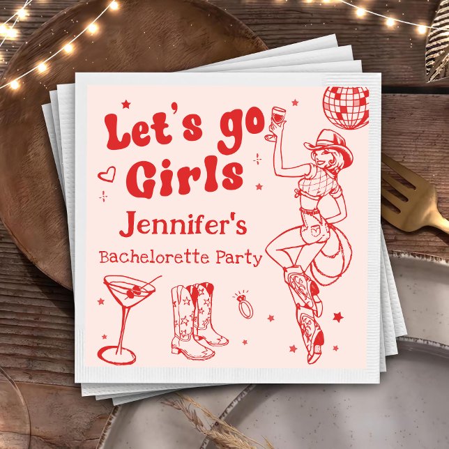 Red Disco Cowgirl Rodeo Junggeselinnen-Abschied Serviette (Von Creator hochgeladen)