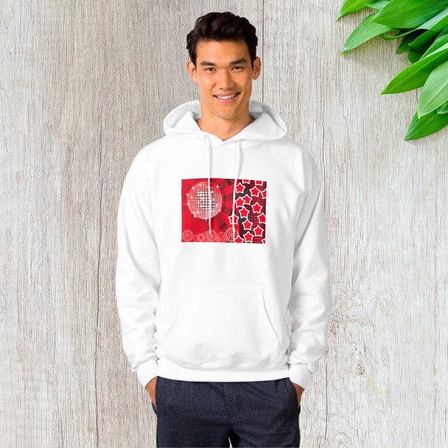 Red Disco Party Thema mit Sternen und Glitzer Ball Hoodie (Von Creator hochgeladen)