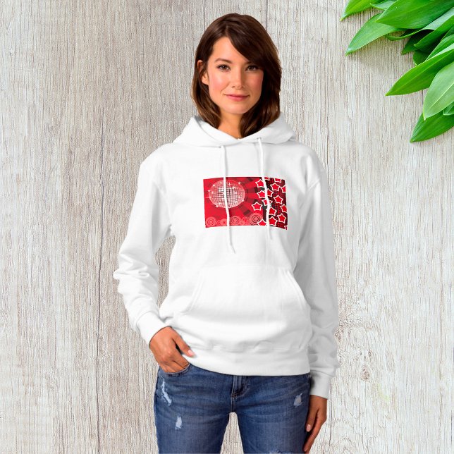 Red Disco Party Thema mit Sternen und Glitzer Ball Hoodie (Von Creator hochgeladen)