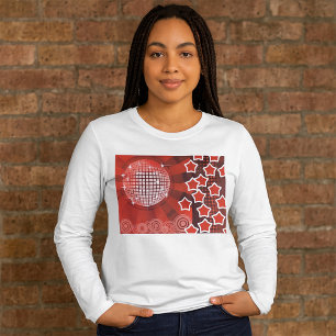 Red Disco Party Thema mit Sternen und Glitzer Ball T-Shirt