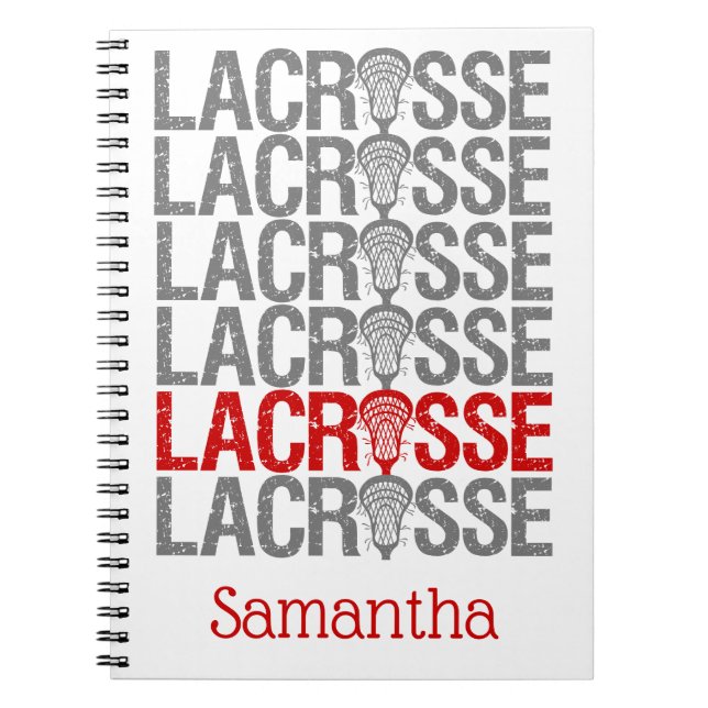 Red Distressed Lacrosse Word Notizblock (Vorderseite)