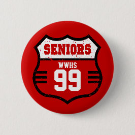 Red Distressed Seniors Road Sign Button