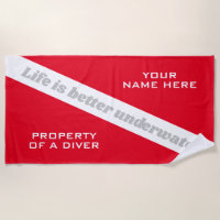 Red Diver Flag Strandtuch mit lustigem Tauchangebo