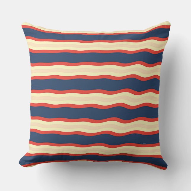 Red Dk Blue Creme Wavy Kissen (Vorderseite)