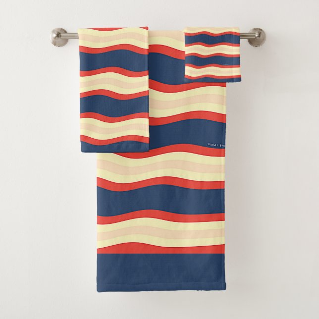 Red Dk Blue Wavy Creme Badhandtuch Set (Insitu)