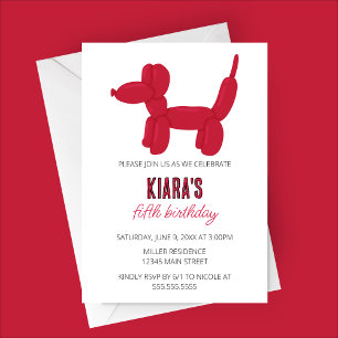 Red Dog Balloon Animal Birthday Party Einladung