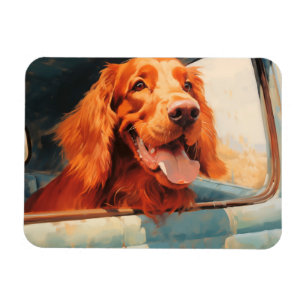 Red Dog in Classic Truck Window Art Print Magnet
