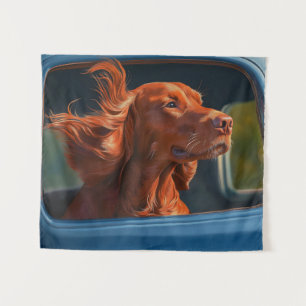 Red Dog Landschaftliche Autofahrt Kunstdrucken Wandteppich