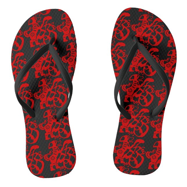 Red Dog Papercut Chinesisches Neujahr 2018 Dreh Fl Flip Flops (Fußbett)