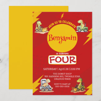 RED Donner Niedlich Dinosaurier Traktorschule Gebu Einladung