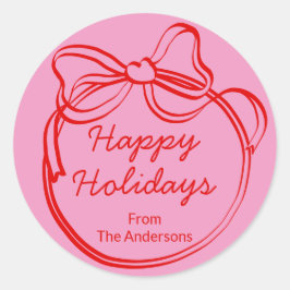 Red Doodle Bow Frame Custom Holiday Runder Aufkleber