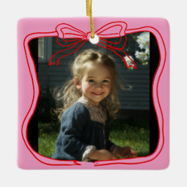 Red Doodle Bow Frame Custom Photo Keramikornament