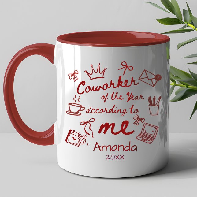 Red doodle hand drawn funny coworker quote tasse (Von Creator hochgeladen)