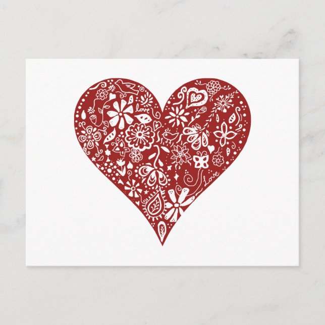 Red Doodle Heart Postkarte (Vorderseite)
