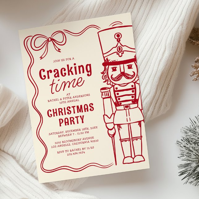 Red Doodle Nutcracker Christmas Holiday Party Einladung (Von Creator hochgeladen)