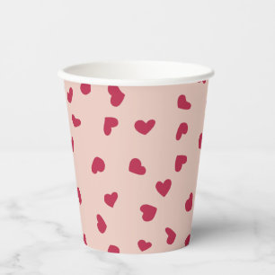 Red Doodled Hearts on Peach Paper Cups Pappbecher