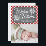 Red Dot Chalkboard Snowflake Holiday Foto Card Feiertagskarte<br><div class="desc">Fügen Sie Ihr Lieblings-Foto oder das erste Weihnachtsbild Ihres Babys oder Babys zu diesem süßen, modernen und hübschen Winterurlaub-Fotocard mit zwei Schneeflocken auf einem Kreideboden und einem rot-weißen Polka-Punktmuster hinzu. Es steht Warm Wishings und kann mit Ihrem Familiennamen, Jahr und individuellen Familiennamen personalisiert werden. Kunstwerk © Chrissy H. Studios, LLC....</div>