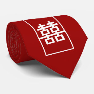 Red Double Bonheur Mariage chinois Cravate orienta