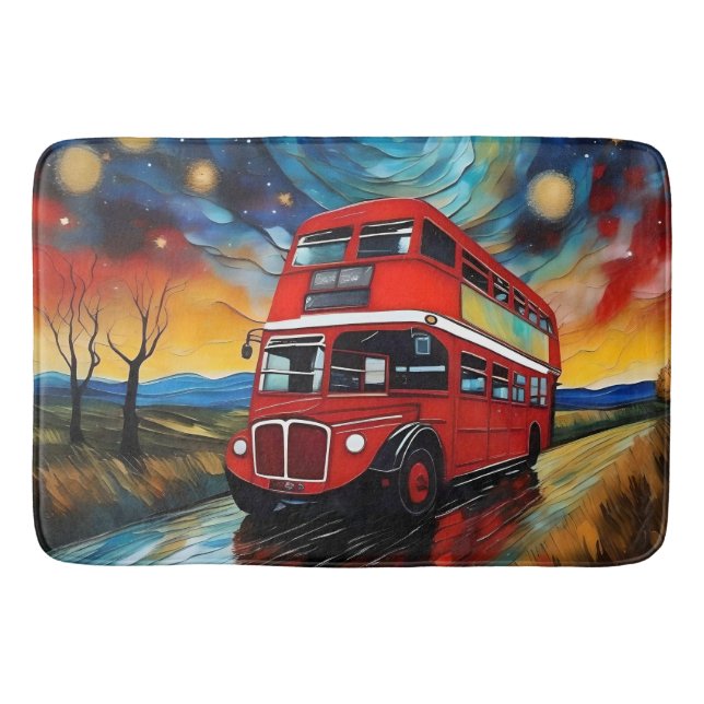 Red Double Decker Bus bei einer starren Nacht, Badematte (Vorderseite)