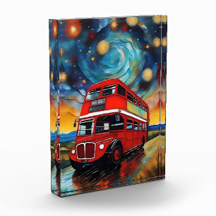 Red Double Decker Bus bei einer starren Nacht, Fotoblock