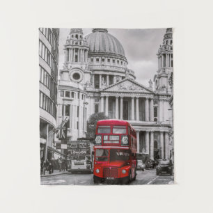 Red Double Decker Bus von London St Paul Cathedral Wandteppich
