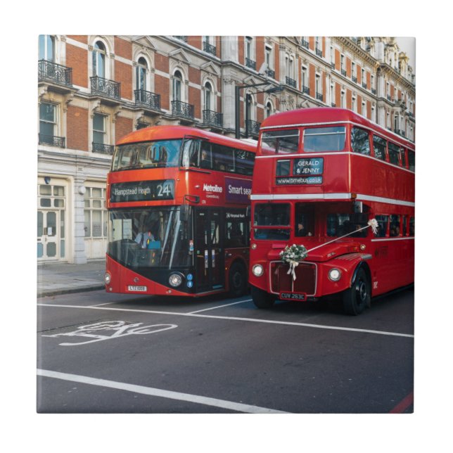 Red Double Decker Buses Fliese (Vorderseite)