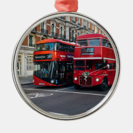Red Double Decker Buses Ornament Aus Metall