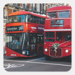 Red Double Decker Buses Quadratischer Aufkleber