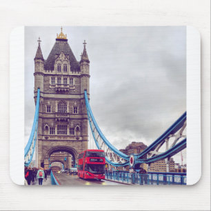 Red Double Decker Crosses Tower Bridge in London Mousepad