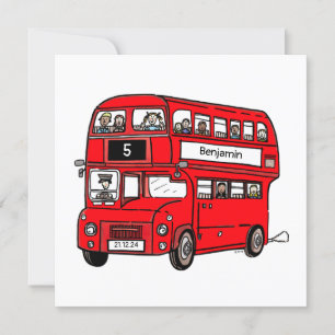 Red Double Decker London Bus Invitation Anniversai