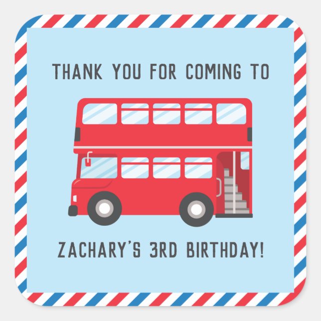 Red Double Decker London Bus Party Stickers (Vorderseite)