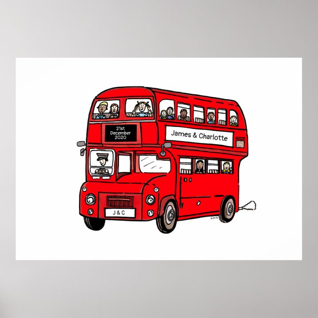 Red Double Decker London Bus Wedding Print Poster (Vorne)