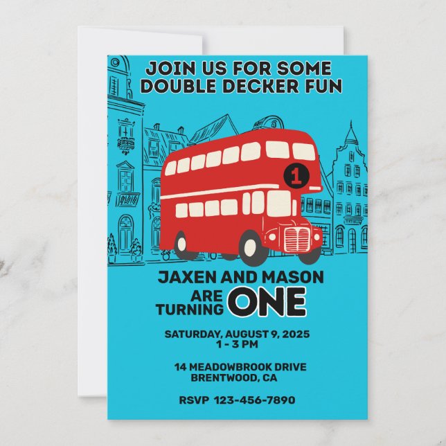 Red Double Decker Twins 1er Invitation anniversair (Devant)