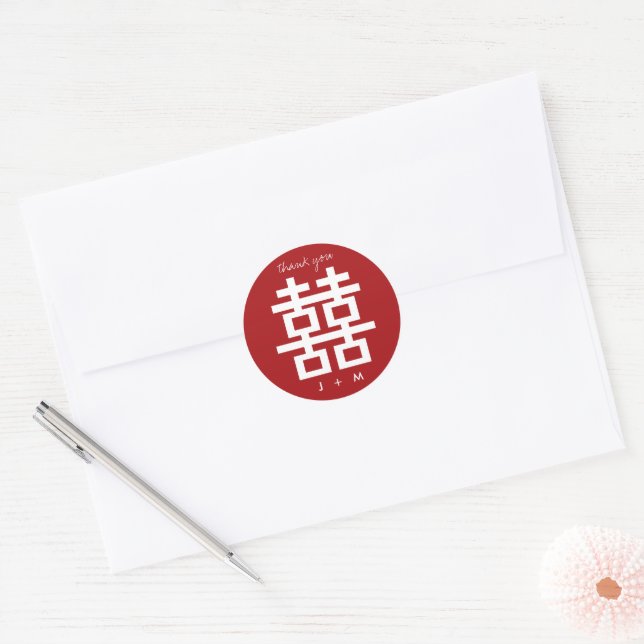 Red Double Happiness Chinese Wedding Danke Runder Aufkleber (Umschlag)