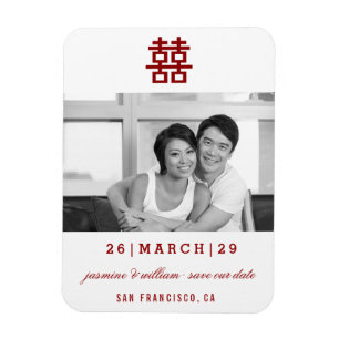 Red Double Happy Foto Chinesisch Save the Date Magnet