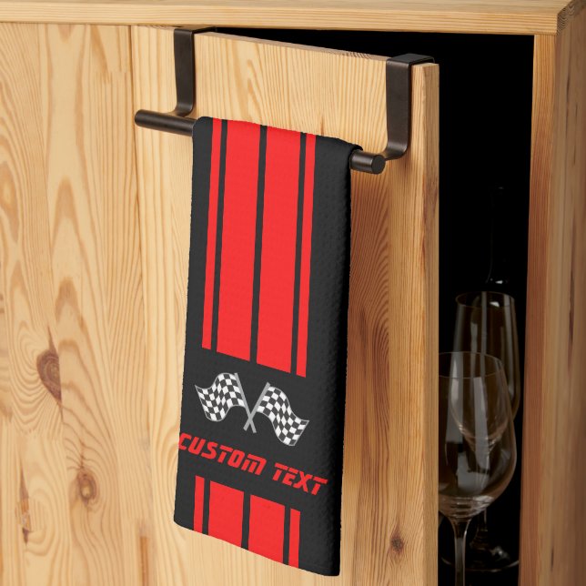 Red Double Race 🏎 Strips mit Flag Geschirrtuch (Drittel gefaltet)