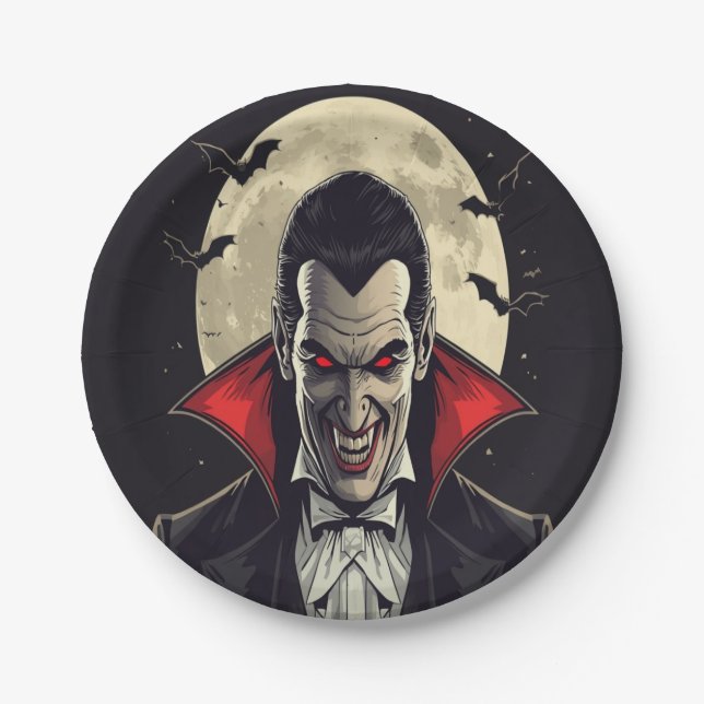 Red Dracula Gothic Horror Halloween Pappteller (Vorderseite)