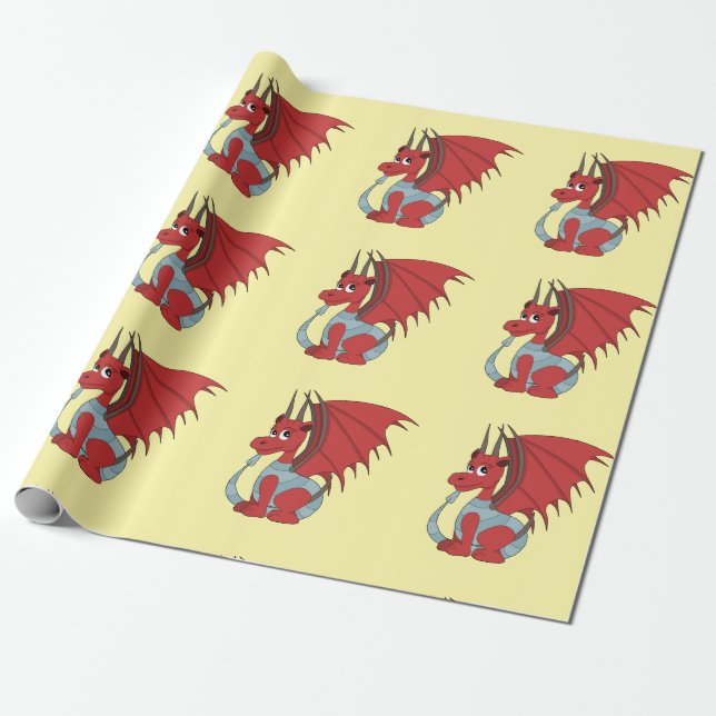 Red Dragon Cartoon Geschenkpapier (Ungerollt)