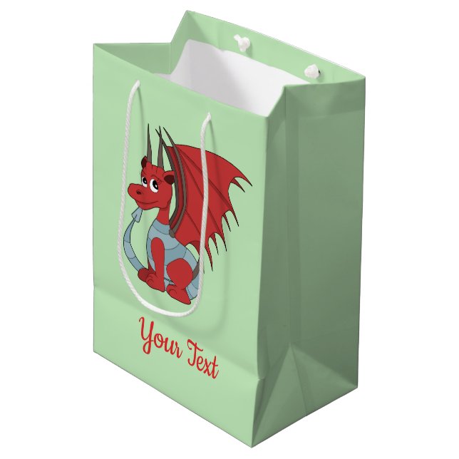 Red Dragon Cartoon Gift Bag Mittlere Geschenktüte (Vorderseite Schrägansicht)