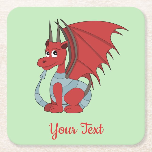 Red Dragon Cartoon Square Paper Untersetzer (Vorderseite)