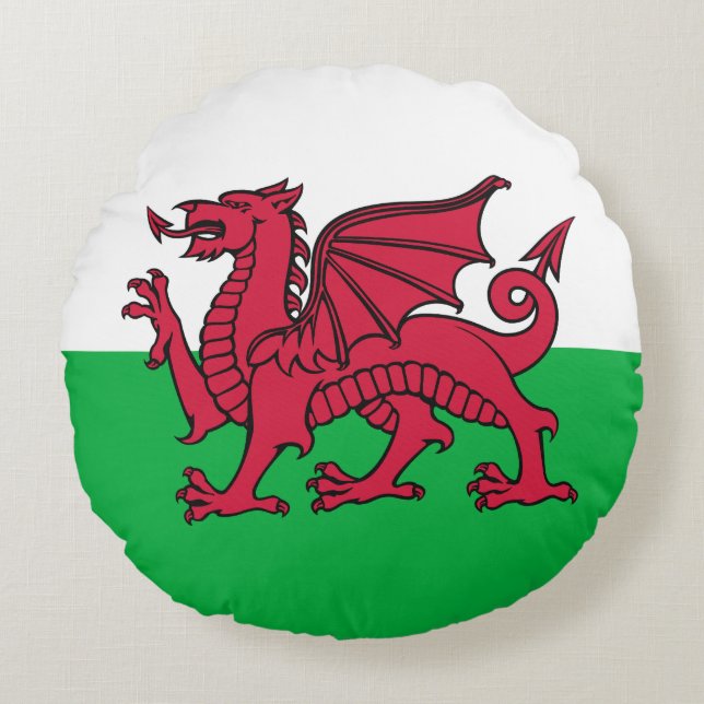 Red Dragon Celtic Flag Wales & Welsh Rundes Kissen (Vorderseite)