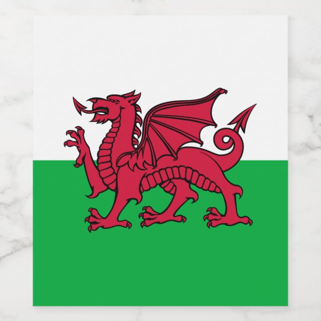 Red Dragon Celtic Flag Wales & Welsh Weinetikett (Einzelnes Label)