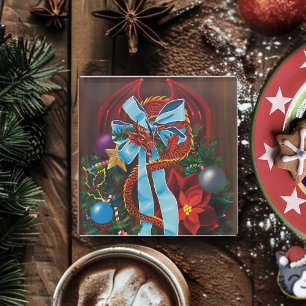 Red Dragon Christmas Wreath Glasuntersetzer