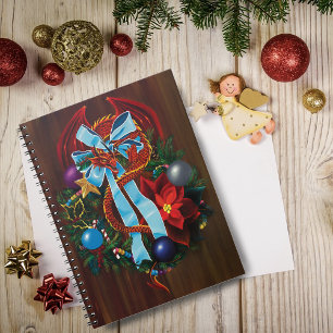 Red Dragon Christmas Wreath Notizblock