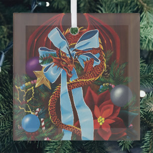 Red Dragon Christmas Wreath Ornament Aus Glas