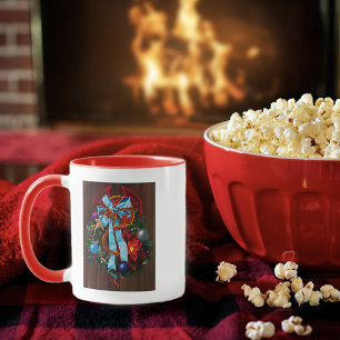 Red Dragon Christmas Wreath Tasse